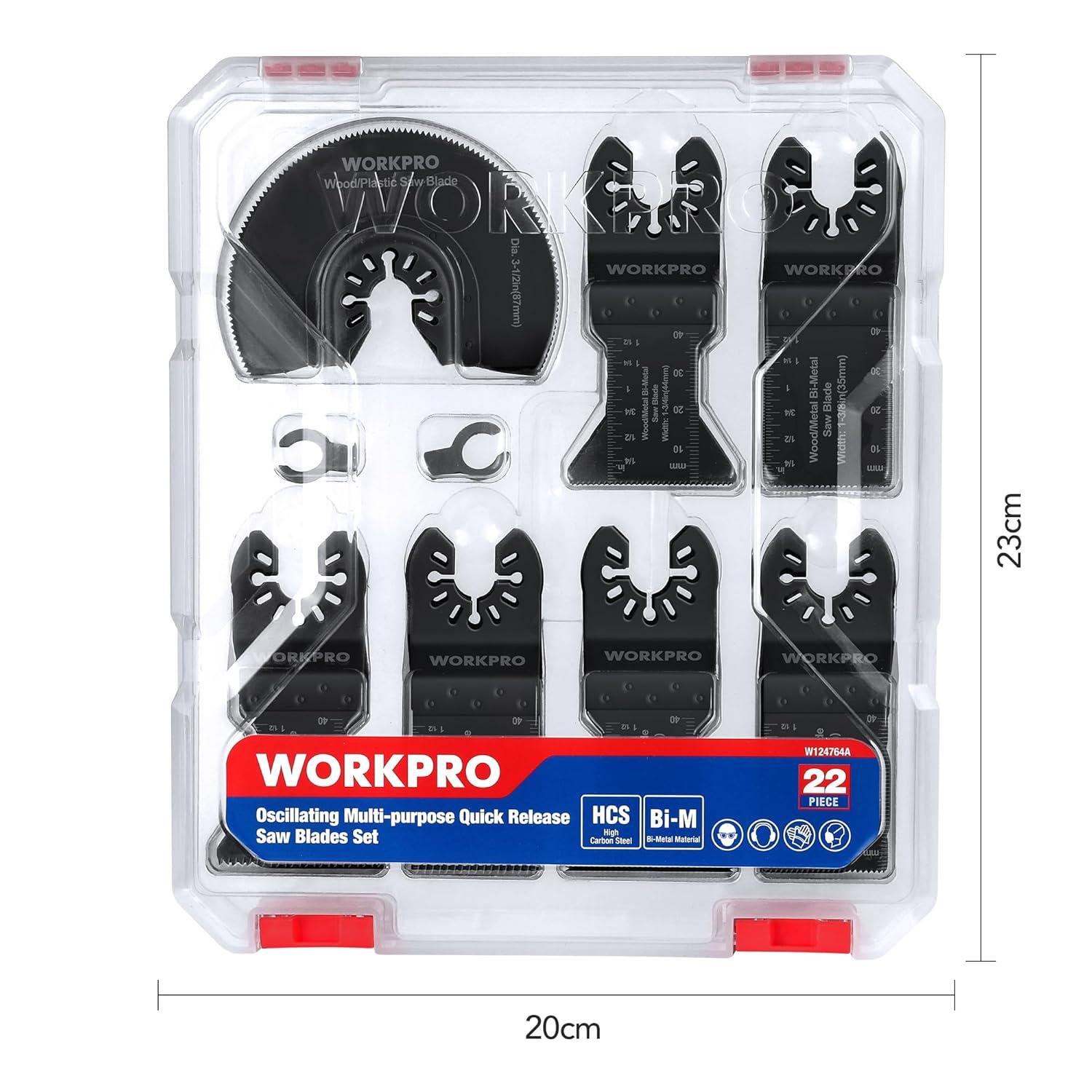 WORKPRO Oszillierendes Sägeblatt Set 22tlg. Multitool Zubehör Kit Holz Metall Kunststoff