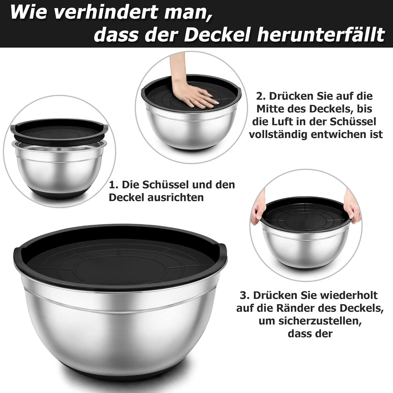 Rührschüssel Set Edelstahl Salatschüssel Luftdichter Deckel