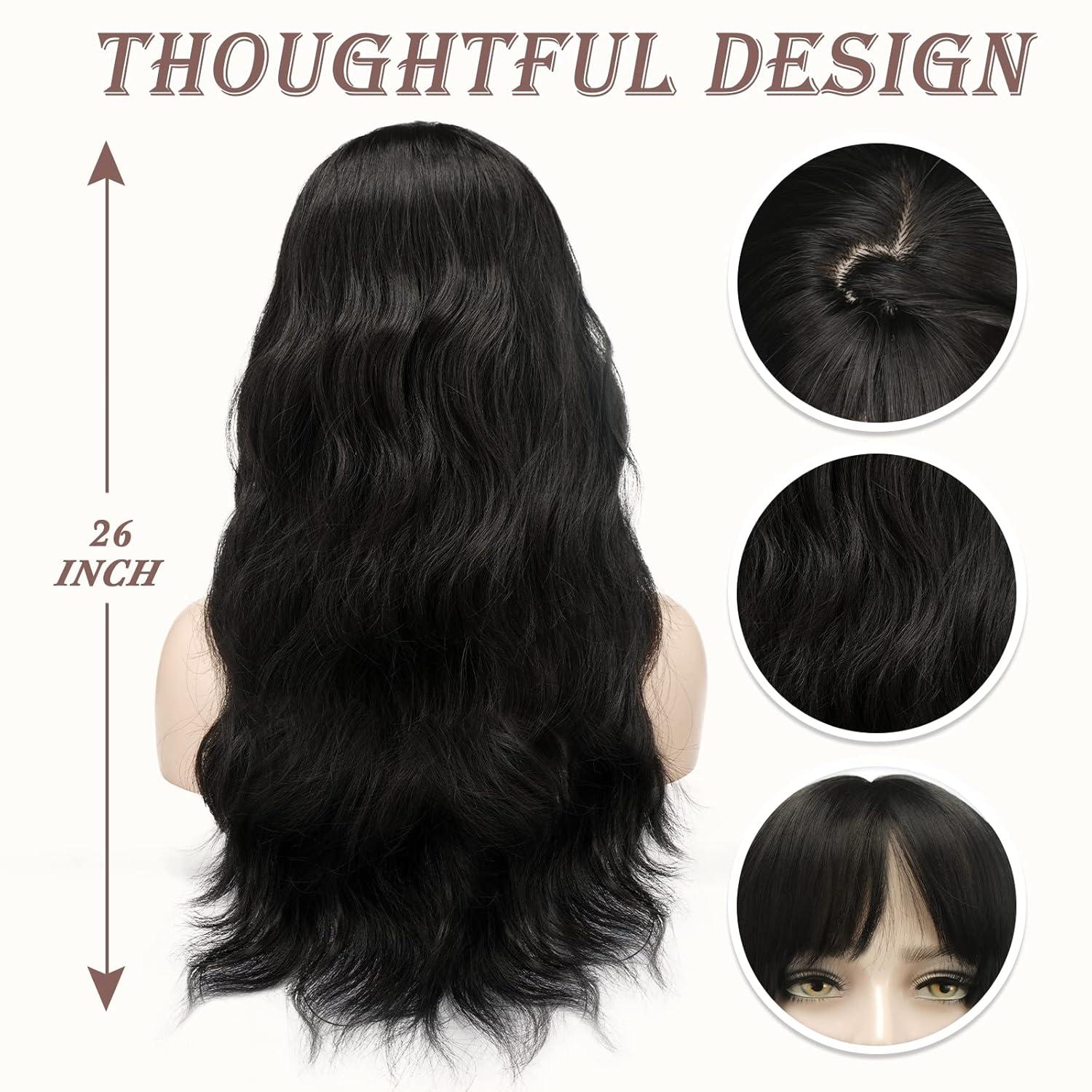 Perücke Lang Schwarz mit Pony 66cm Synthetisch Haar Cosplay Halloween