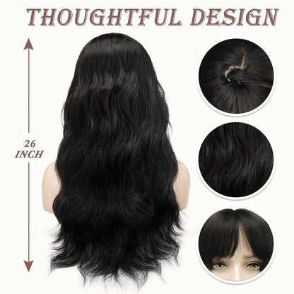 Perücke Lang Schwarz mit Pony 66cm Synthetisch Haar Cosplay Halloween