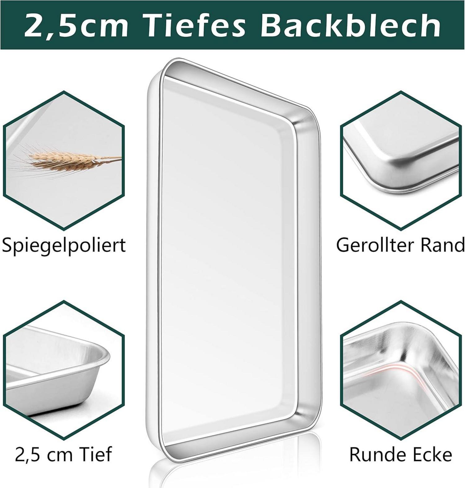 Backblech Edelstahl Rechteckig 40x30x2,5cm 2 Stück - Spülmaschinenfest