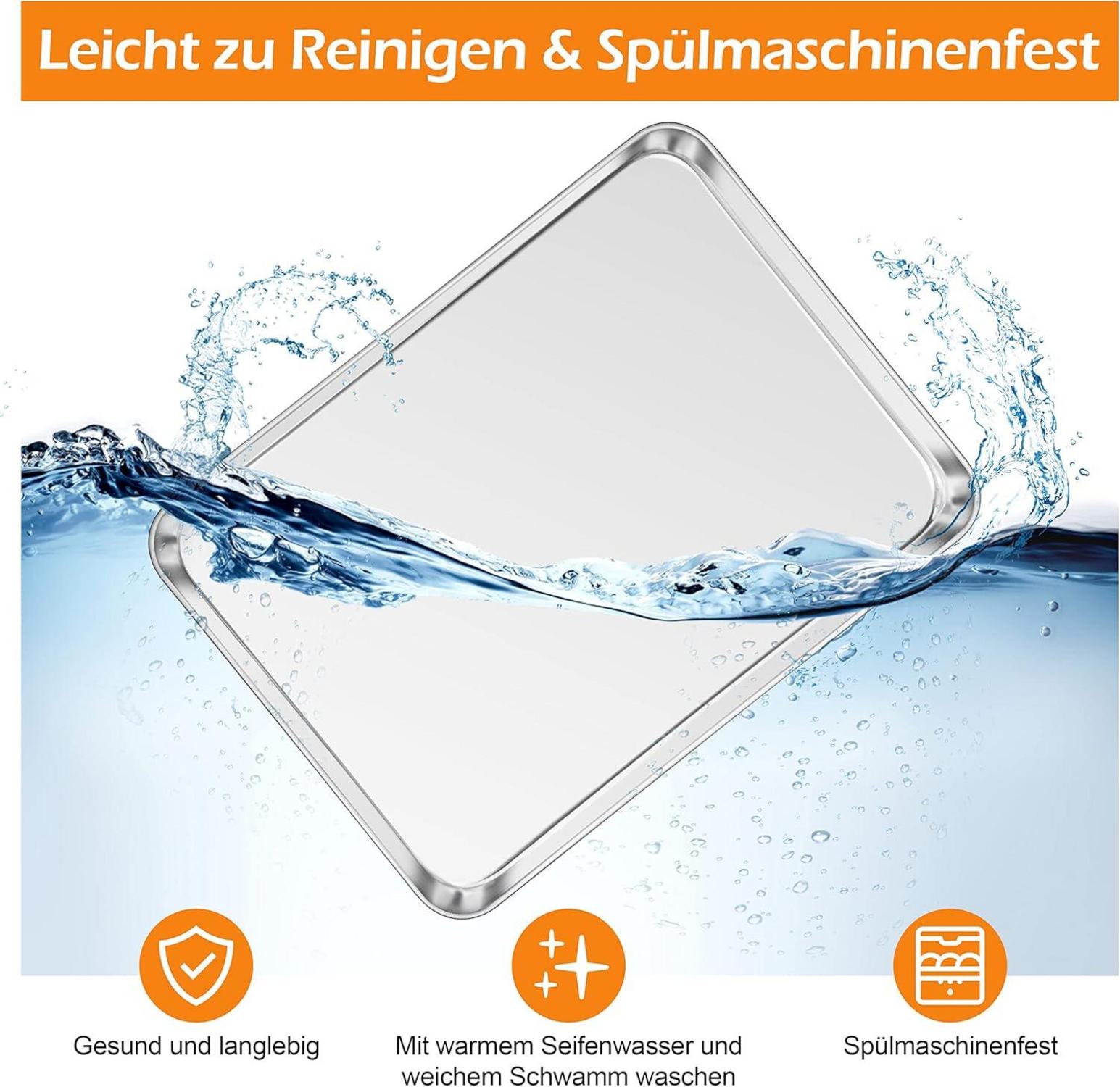Edelstahl Backblech Set 40x30x2,5 cm - Rechteckige Ofenbleche für Backen Braten