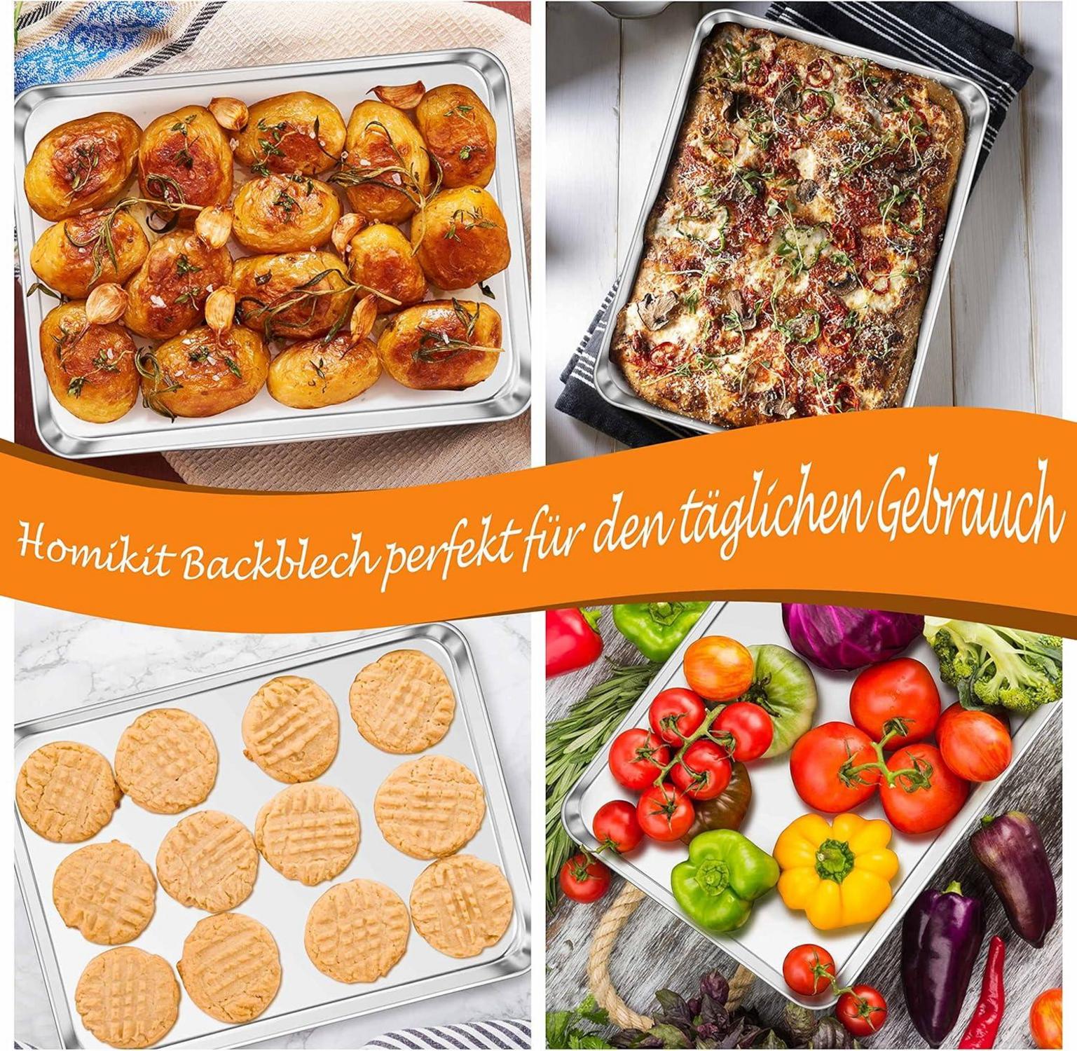 Backblech Edelstahl 2er Set 40x30x2,5cm für Backen Braten Servieren