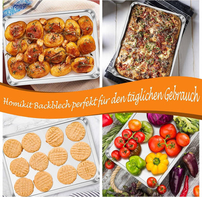 Backblech Edelstahl 2er Set 40x30x2,5cm für Backen Braten Servieren