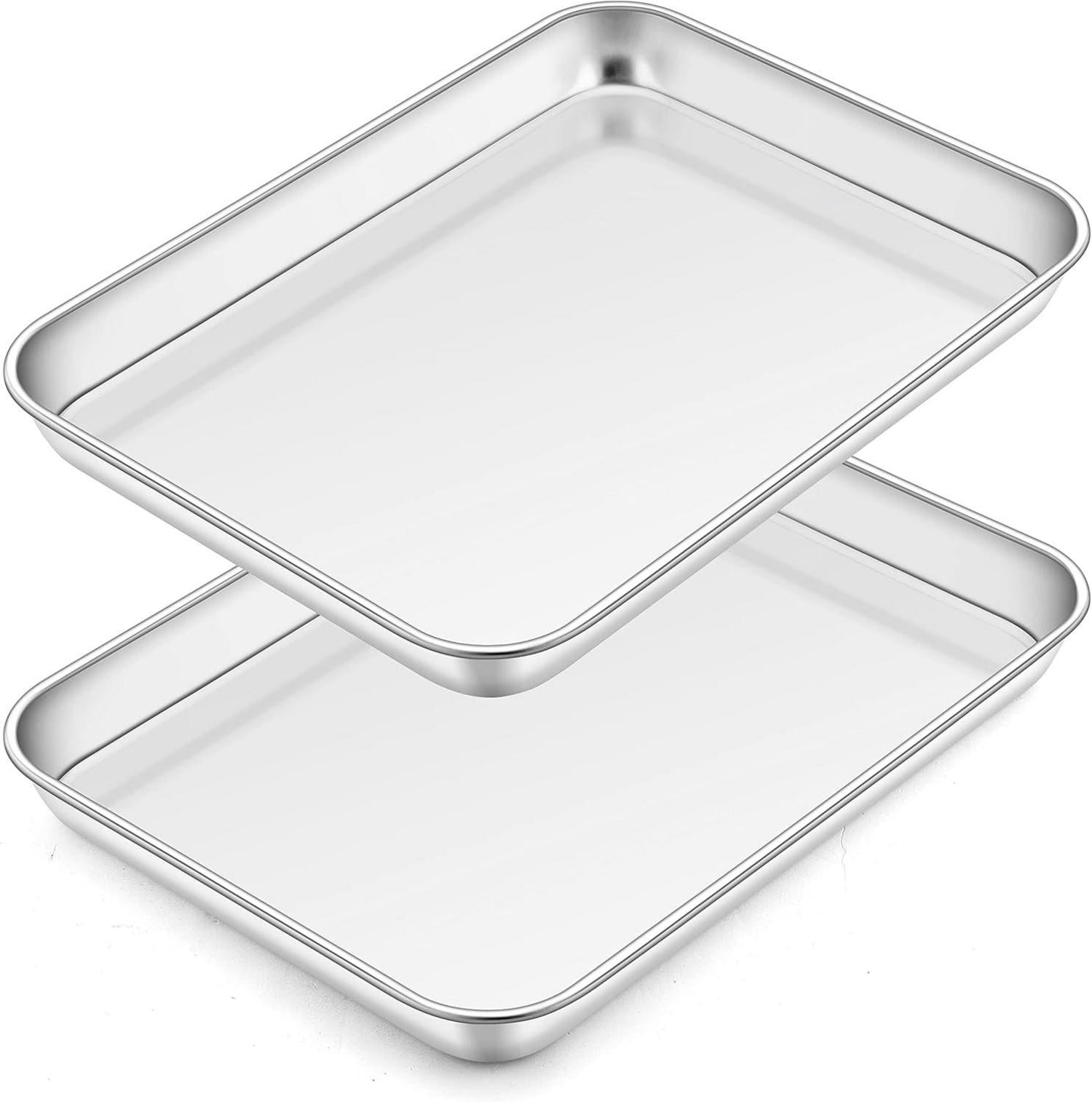Edelstahl Backblech Set für Miniöfen Kuchen Pizza Backen（2er