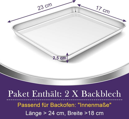 Homikit Edelstahl Backblech Set 23x17x2,5 cm - 2