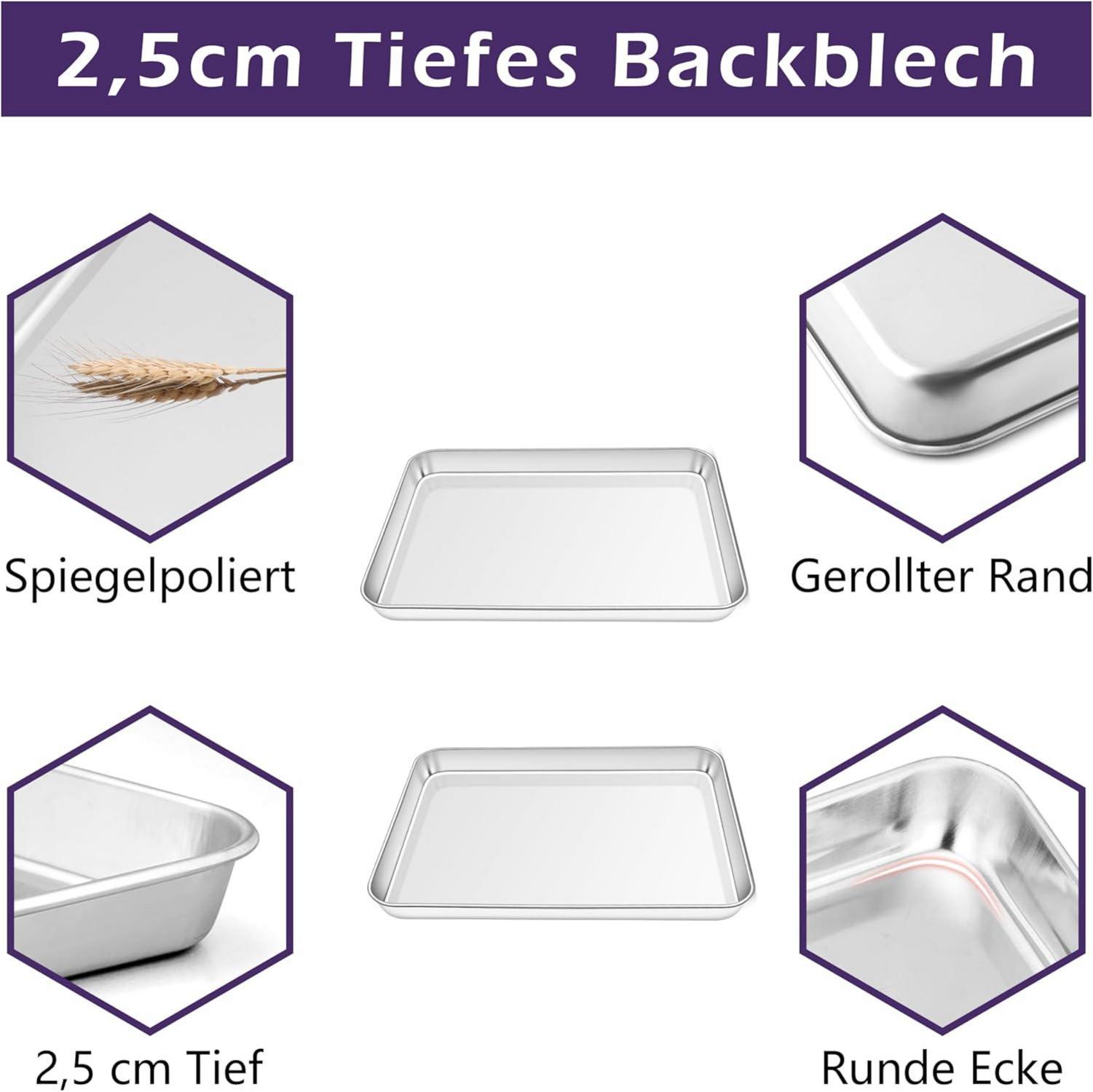 Edelstahl Backblech Set für Miniöfen Kuchen Pizza Backen（2er