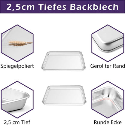 Edelstahl Backblech Set für Miniöfen Kuchen Pizza Backen（2er