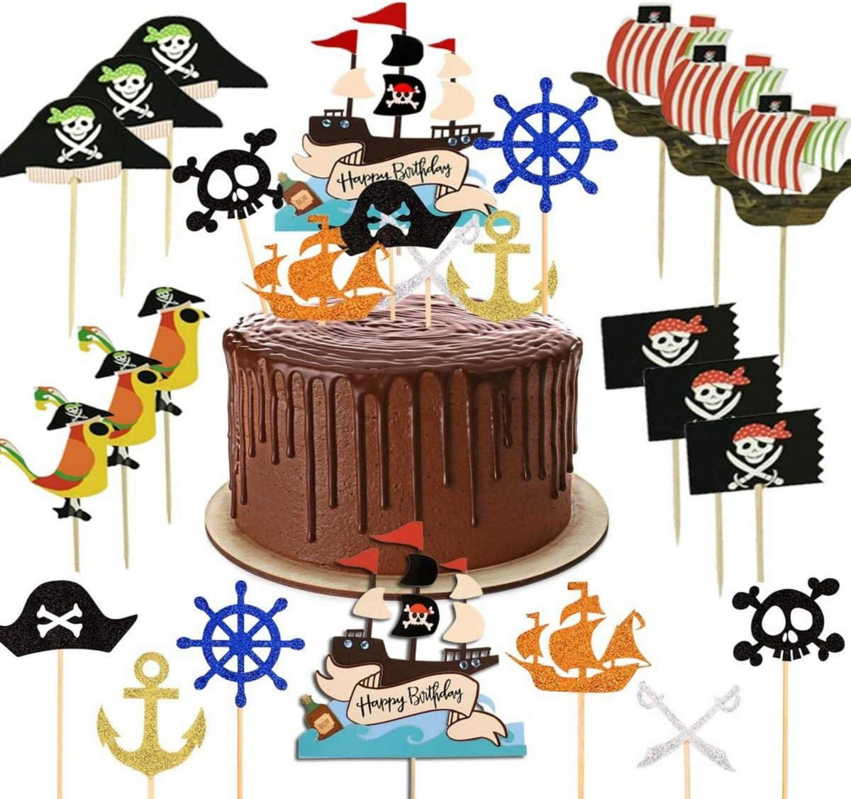 31-teilige Piraten Tortendeko Set für Kindergeburtstag & Party