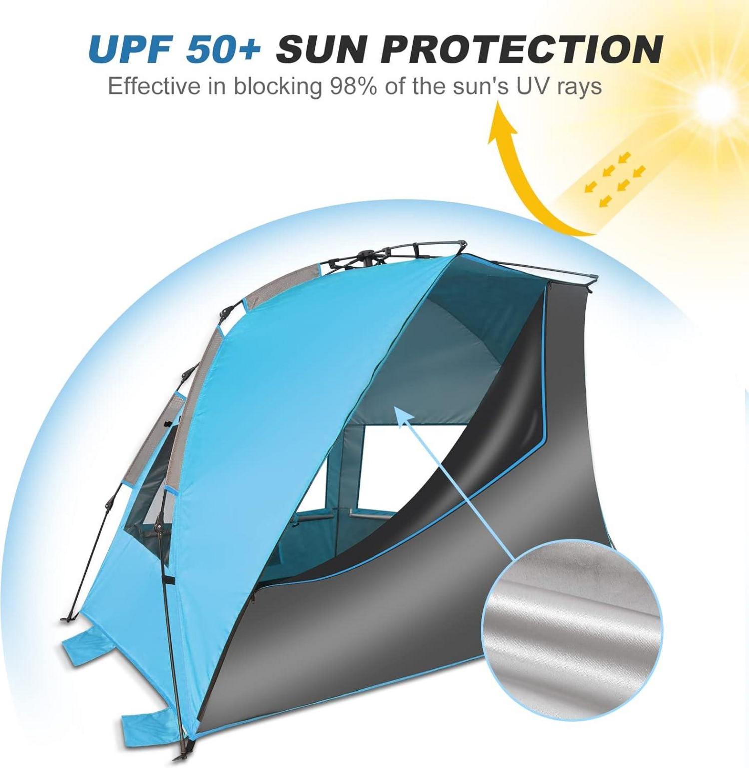 Strandmuschel UV-Schutz Pop-Up Zelt Sonnenschutz 4 Personen Camping