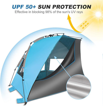 Strandmuschel UV-Schutz Pop-Up Zelt Sonnenschutz 4 Personen Camping
