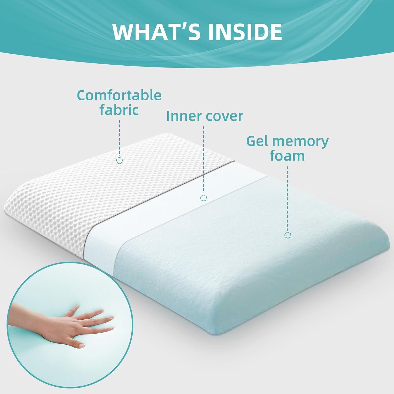 Gel Memory Foam Thin Pillow for Stomach Back Sleepers