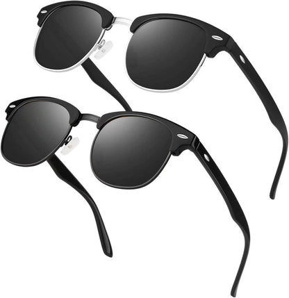LINVO Polarisierte Retro Sonnenbrille Schwarz Grau für Herren Damen