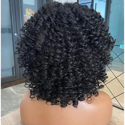 Afro Perücke Schwarz Lockig mit Pony – Natürliches Aussehen