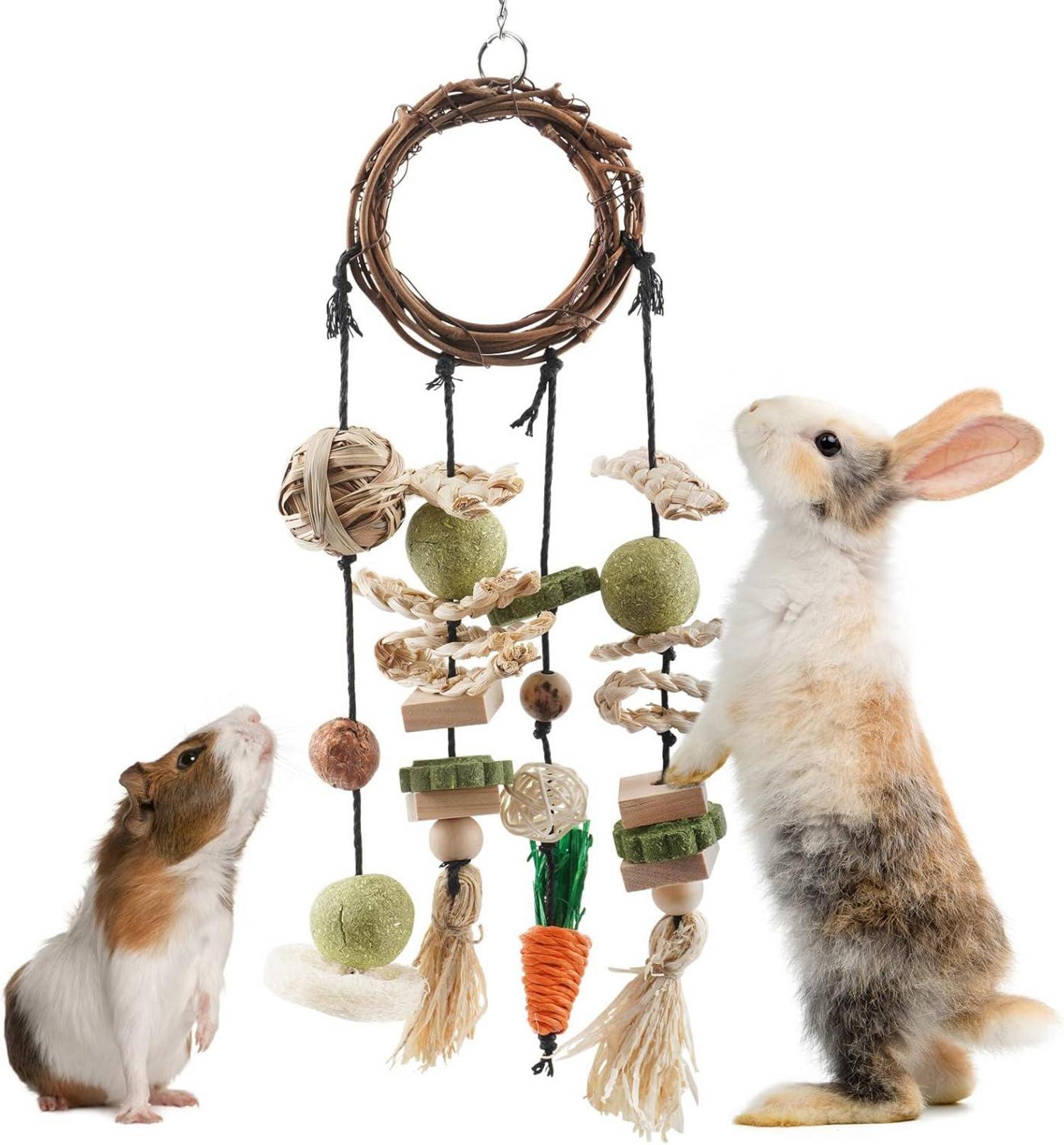 Kaninchen Spielzeug Set Natürliches Holz Hängendes Kauspielzeug