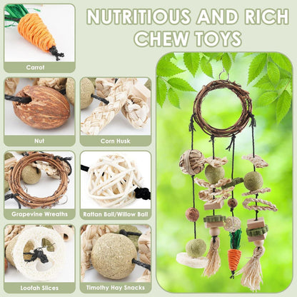 Kaninchen Spielzeug Set Holz hängendes Kauspielzeug, Hamster Meerschweinchen