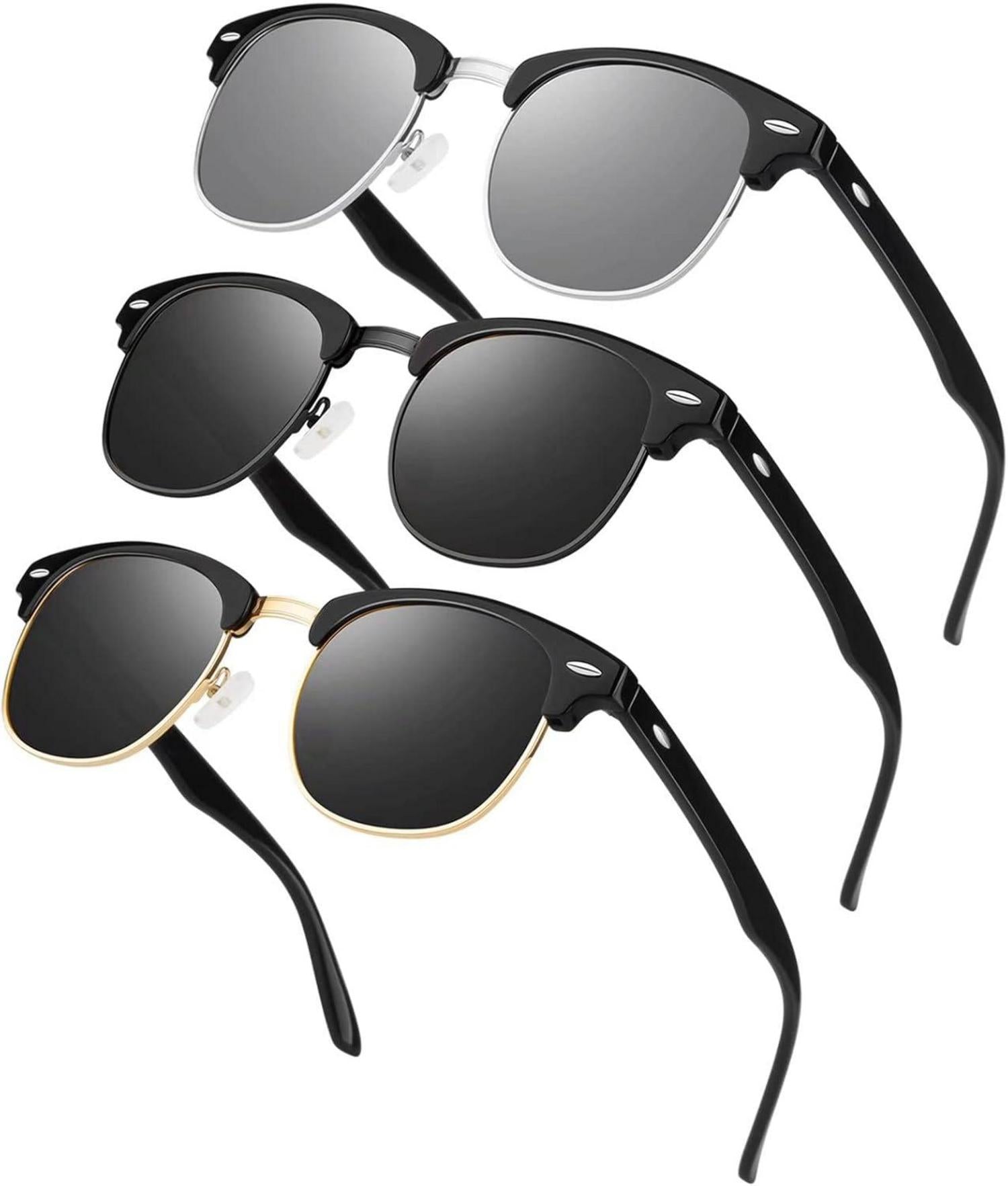 LINVO Polarisierte Retro Halbrahmen Sonnenbrille UV400