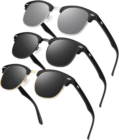 LINVO Polarisierte Retro Halbrahmen Sonnenbrille UV400