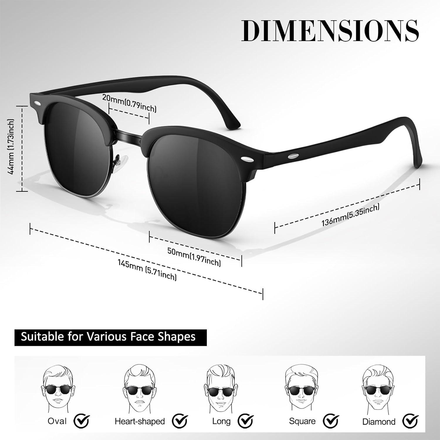 Retro Sonnenbrille Polarisiert Herren Damen UV400 Reisen Angeln 3er Set Schwarz