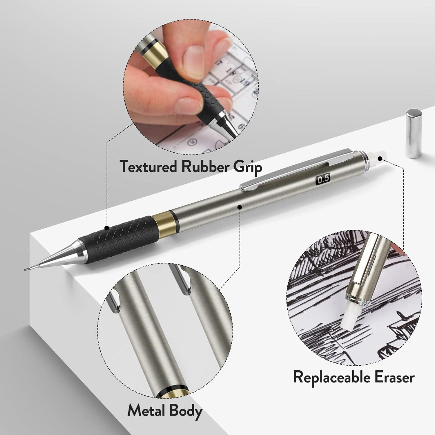 Druckbleistift Set 0,5 mm HB-Minen mit Metall Minenbleistift 4B Radiergummis