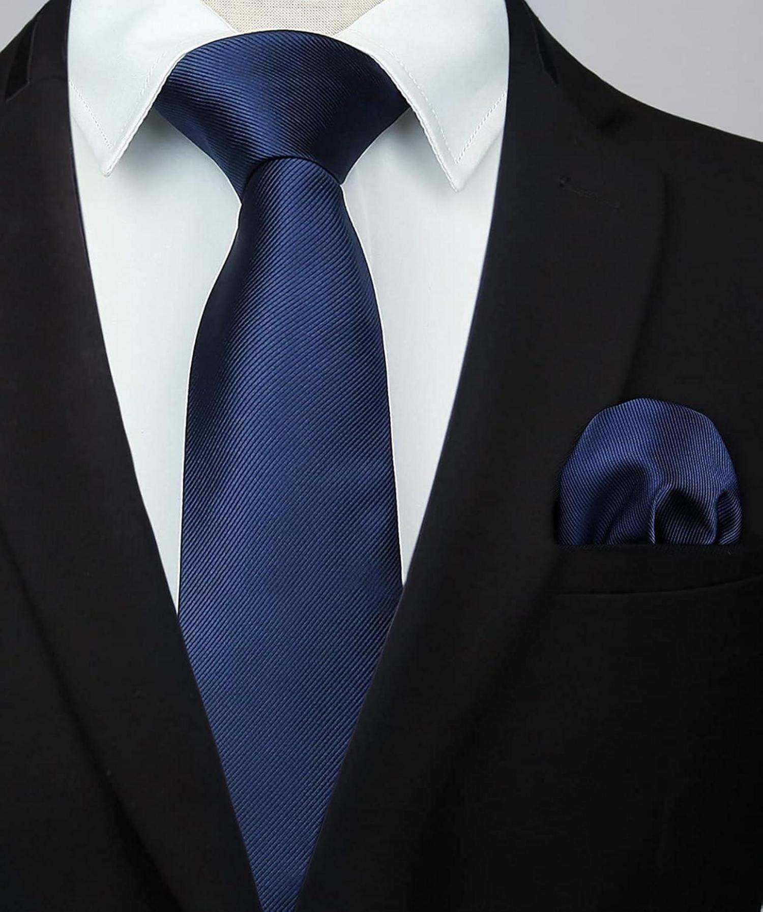 Marineblau Krawatte Herren Hochzeit Set Einfarbig 3,4 Zoll