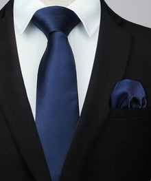Marineblau Krawatte Herren Hochzeit Set Einfarbig 3,4 Zoll