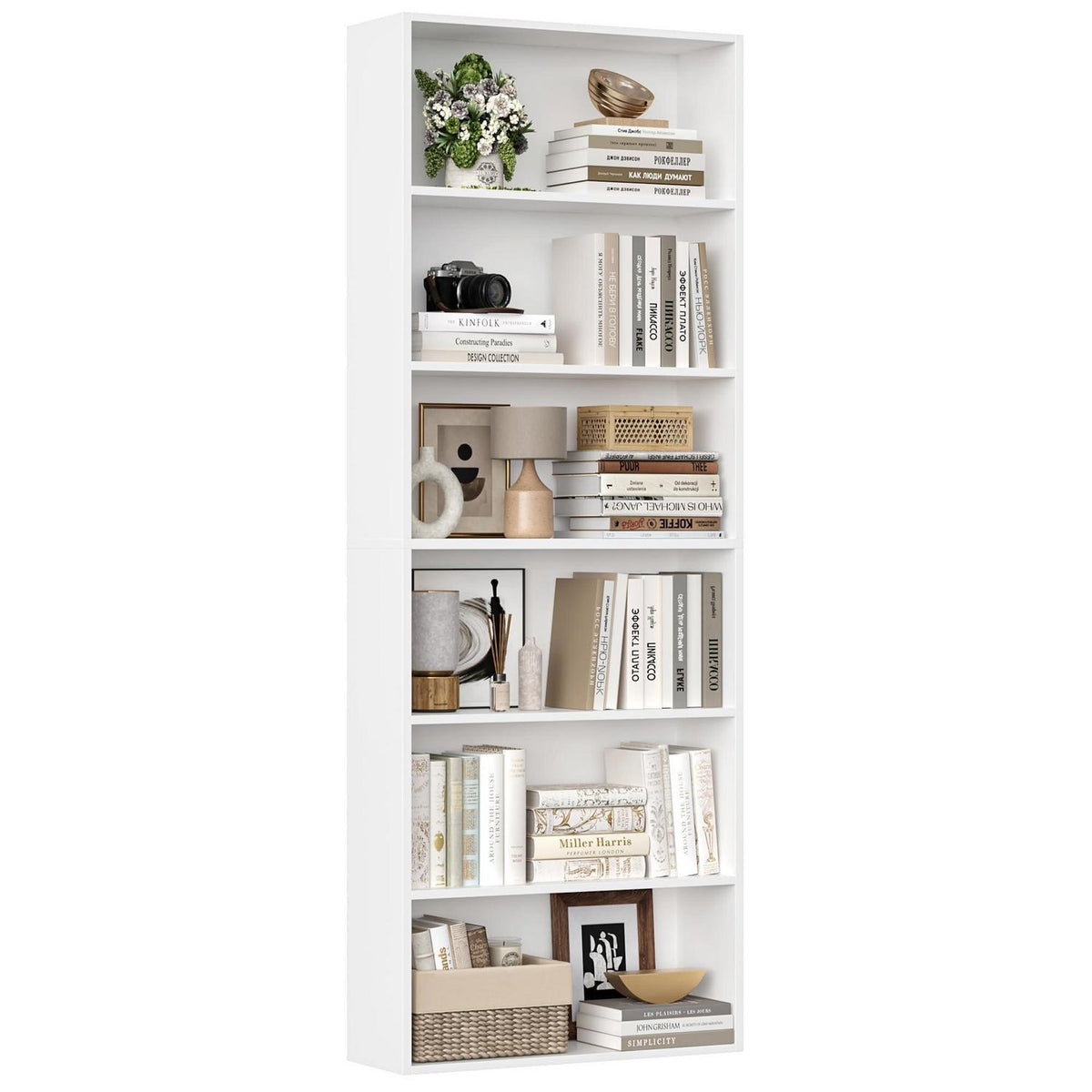 Holzregal mit 6 Fächern – Weißes Bücherregal für Wohnzimmer