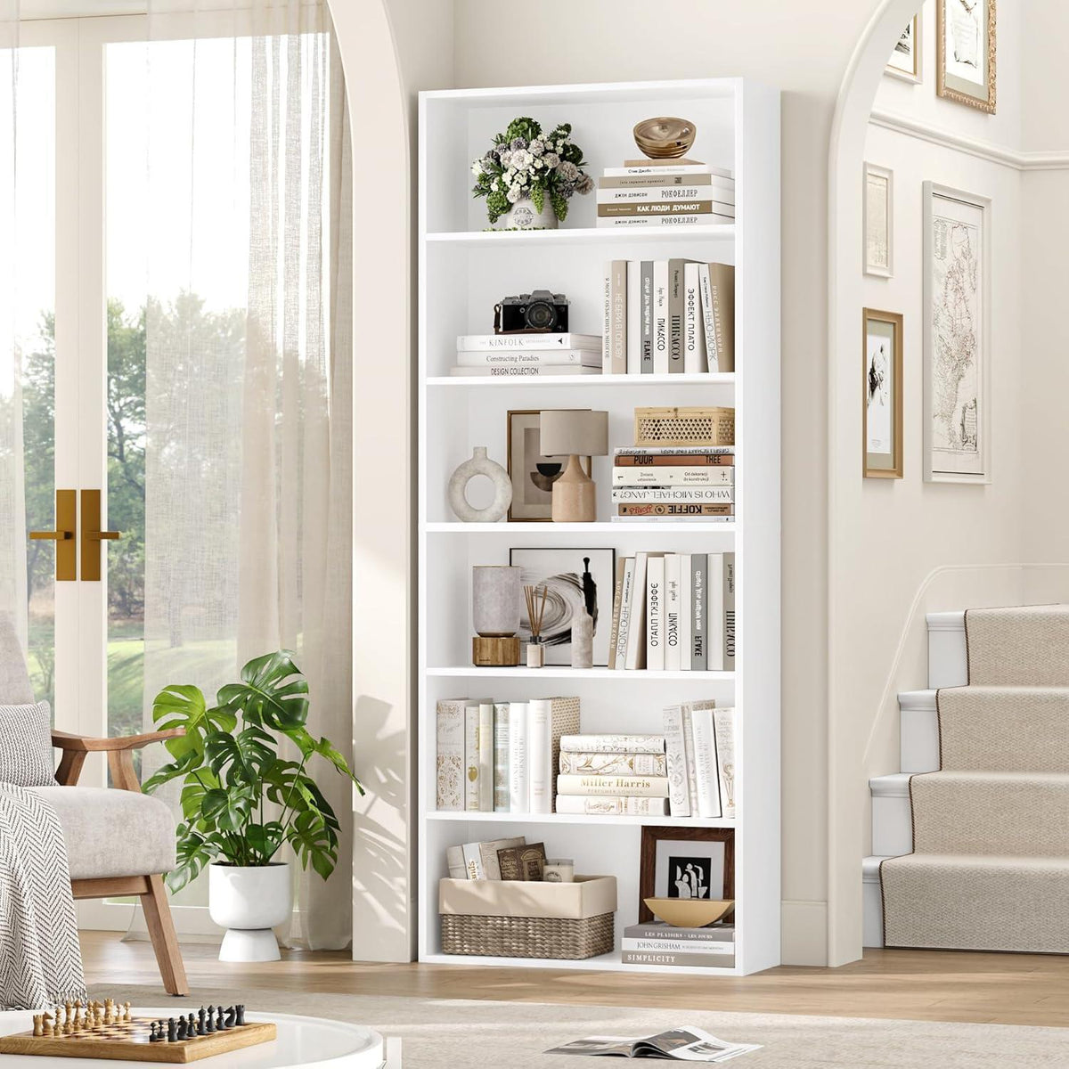 Holzregal mit 6 Fächern – Weißes Bücherregal für Wohnzimmer