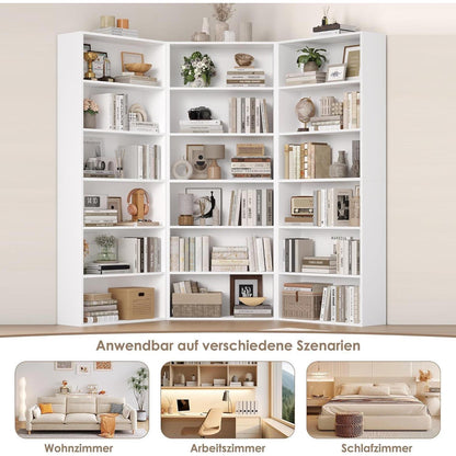 Holzregal mit 6 Fächern – Weißes Bücherregal für Wohnzimmer