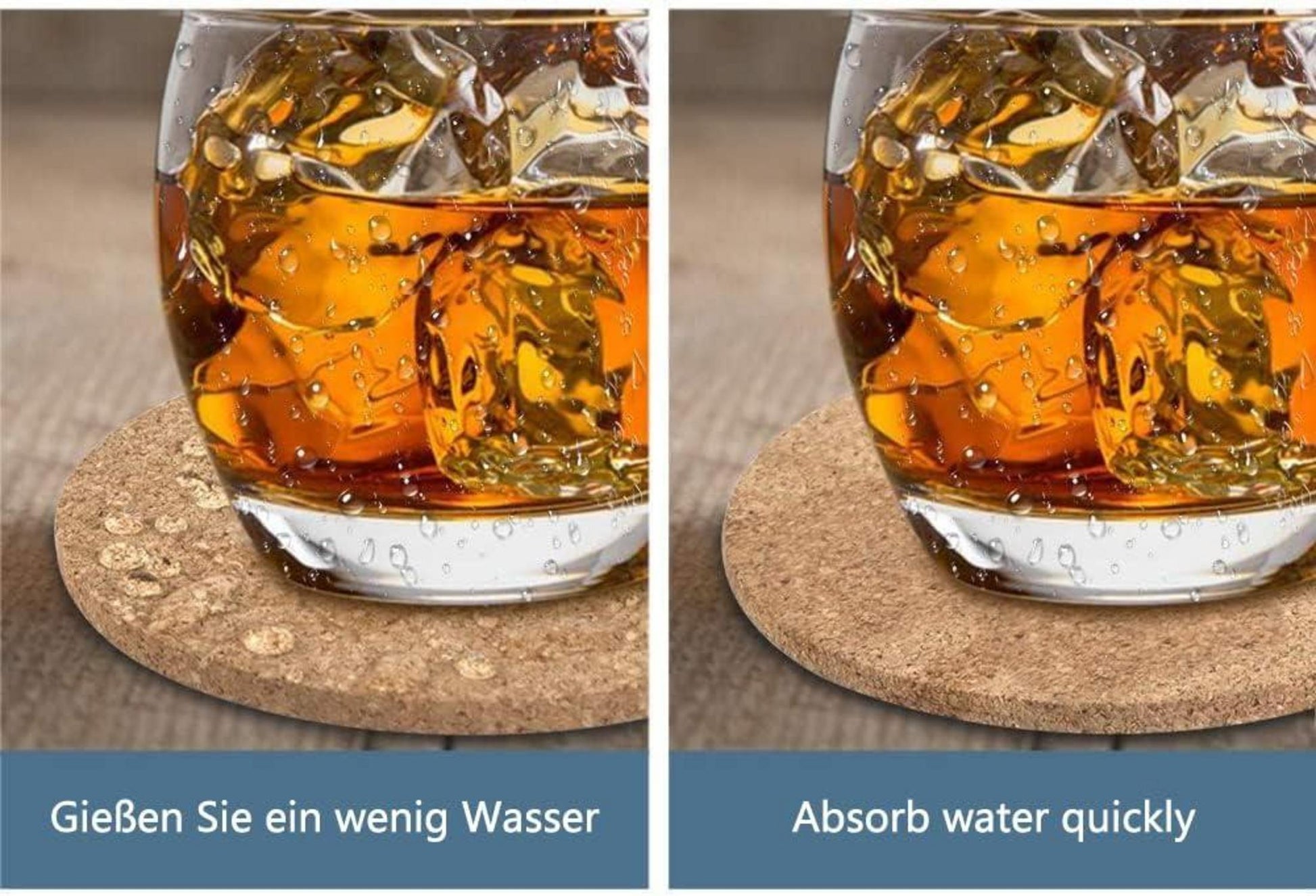 Untersetzer Kork 8 Stück Holz Wiederverwendbare Tasse Glas