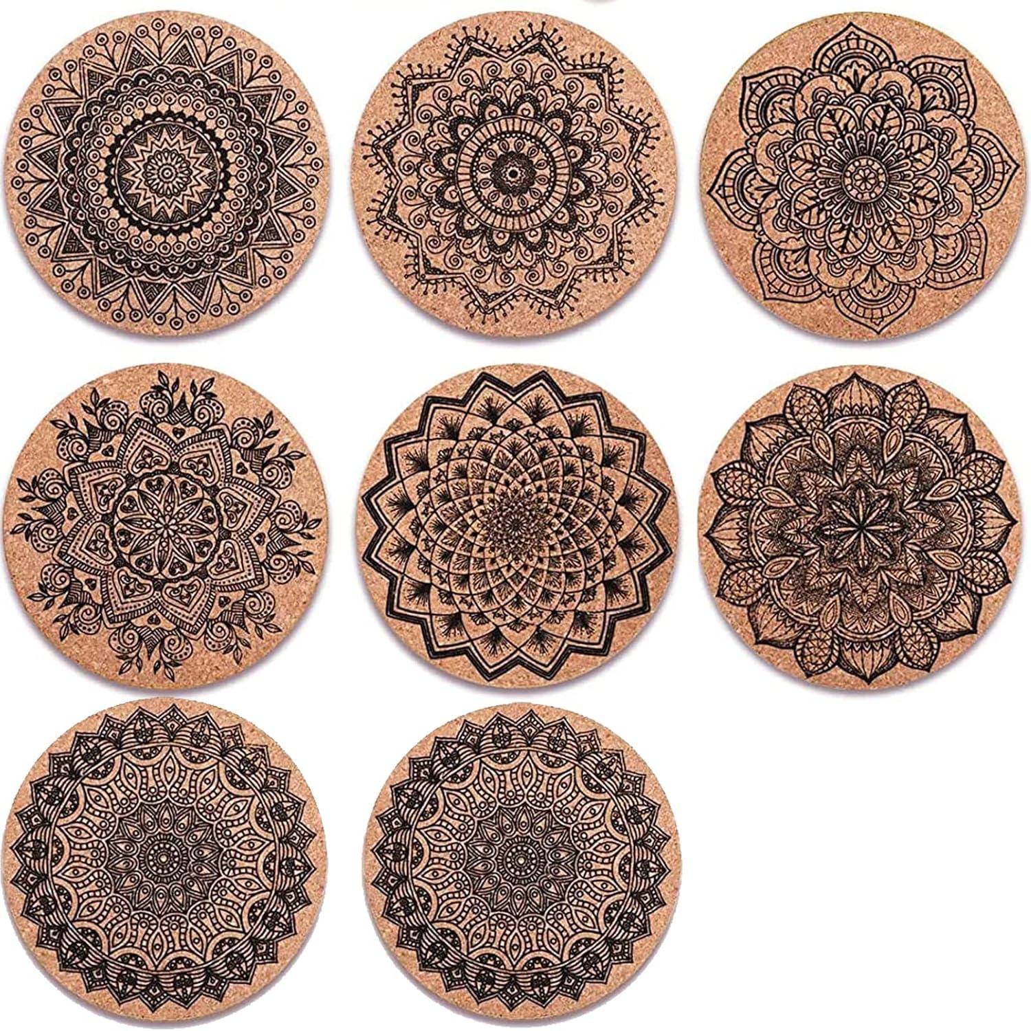 Korkuntersetzer 8er Set Rund Holz Saugfähig Glas Tasse Coaster Mats