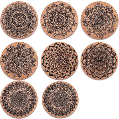 Korkuntersetzer 8er Set Rund Holz Saugfähig Glas Tasse Coaster Mats