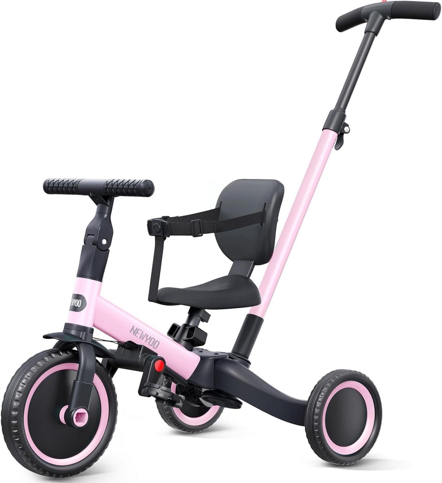 5-in-1 Dreirad Laufrad mit Schubstange für Kinder ab 1 Jahr, Rosa