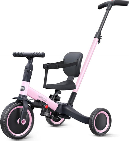 5-in-1 Dreirad Laufrad mit Schubstange für Kinder ab 1 Jahr, Rosa