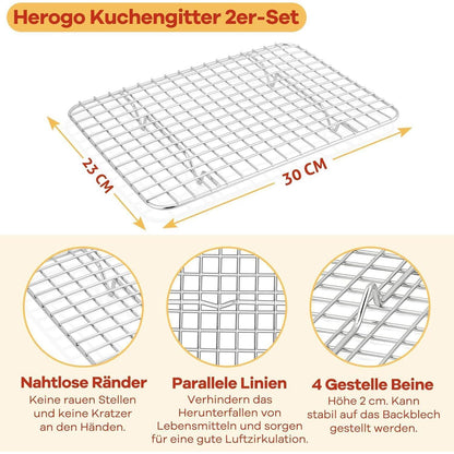 Edelstahl Abkühlgitter 2er-Set – 30x23 cm zum Backen & Kühlen