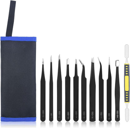 Pinzettenset 11tlg. Antistatisch Edelstahl Werkzeug inkl. Tasche