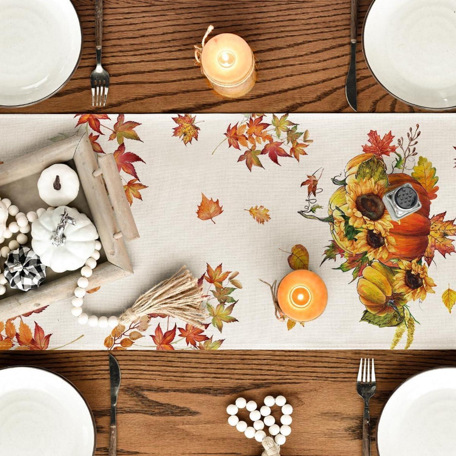 Herbst Tischläufer Kürbisse Ahornblätter Sonnenblumen 40x100 cm