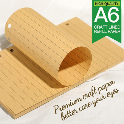 Liniertes Kraftpapier Set A6, 6 Löcher, 90 Blätter