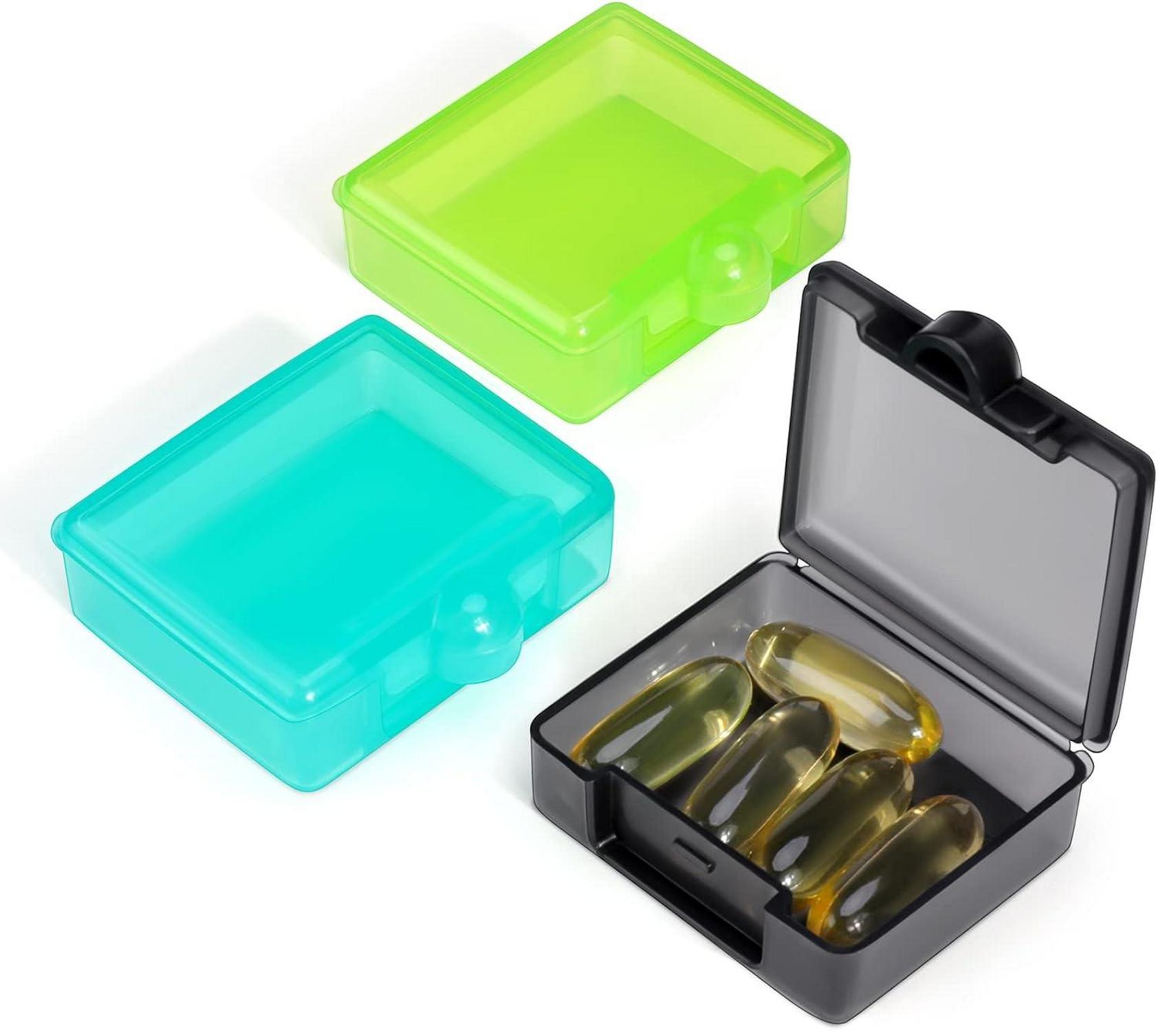 Tablettenbox Pillendose Klein Tragbar für Vitamine Fischöl Schwarz