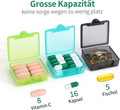 Pillendose Tragbar Tablettenbox für unterwegs Vitamine