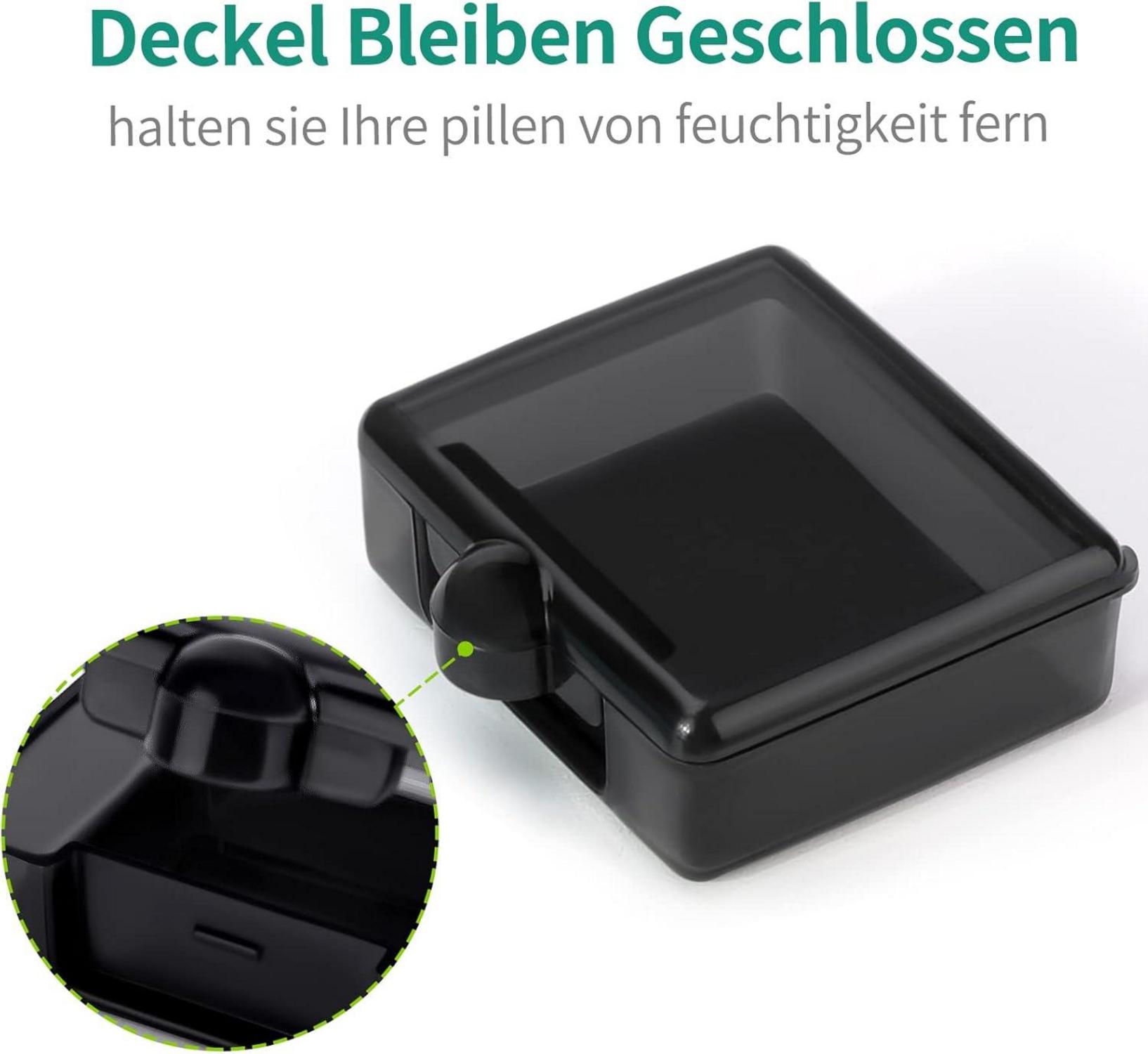 Tablettenbox Pillendose Klein Tragbar für Vitamine Fischöl Schwarz
