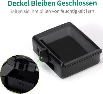 Tablettenbox Pillendose Klein Tragbar für Vitamine Fischöl Schwarz
