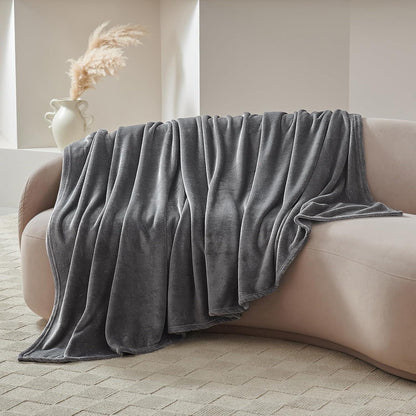 Kuscheldecke XXL 220x240 cm Flanell Grau - Weich & Warm für 4 Jahreszeiten
