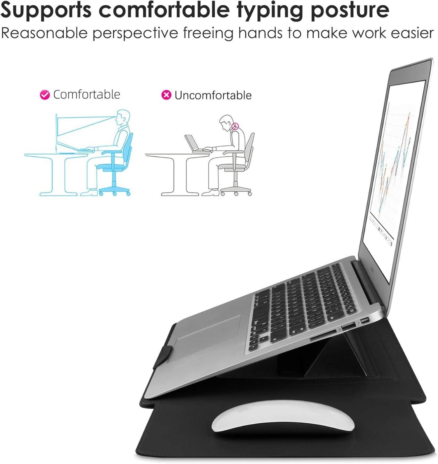 HoYiXi 13 Zoll Laptop Hülle Leder Tasche mit Ständer