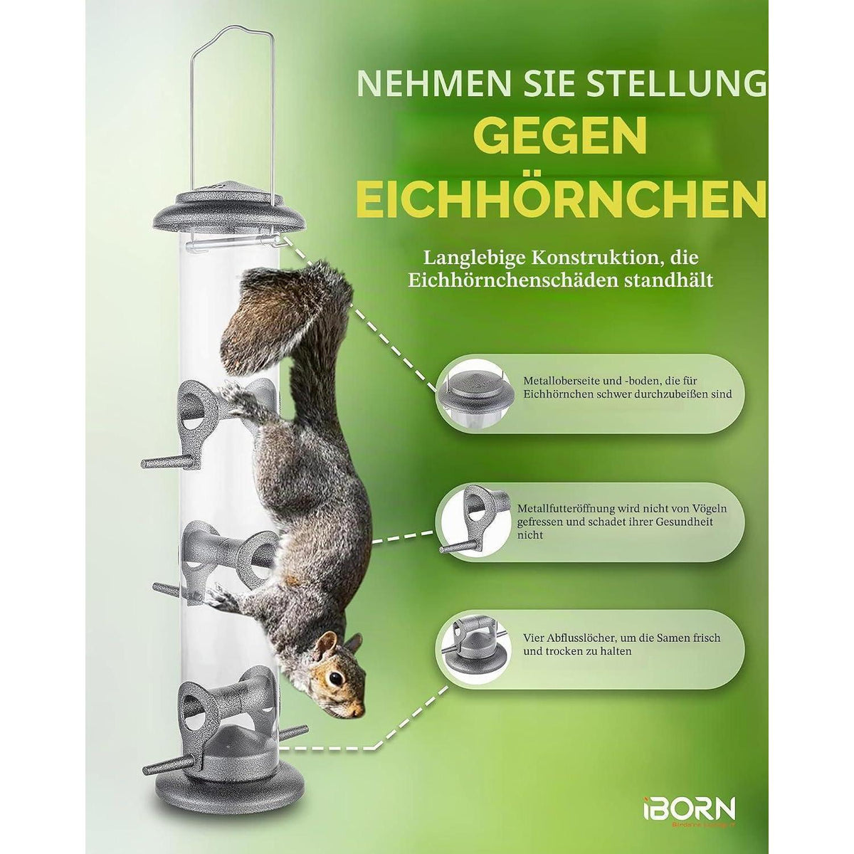 Metall Vogelfutterspender mit 6 Anflugplätzen – Silber