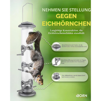 Metall Vogelfutterspender mit 6 Anflugplätzen – Silber