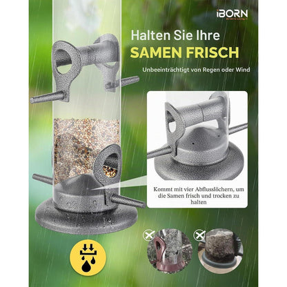 Metall Vogelfutterspender mit 6 Anflugplätzen – Silber