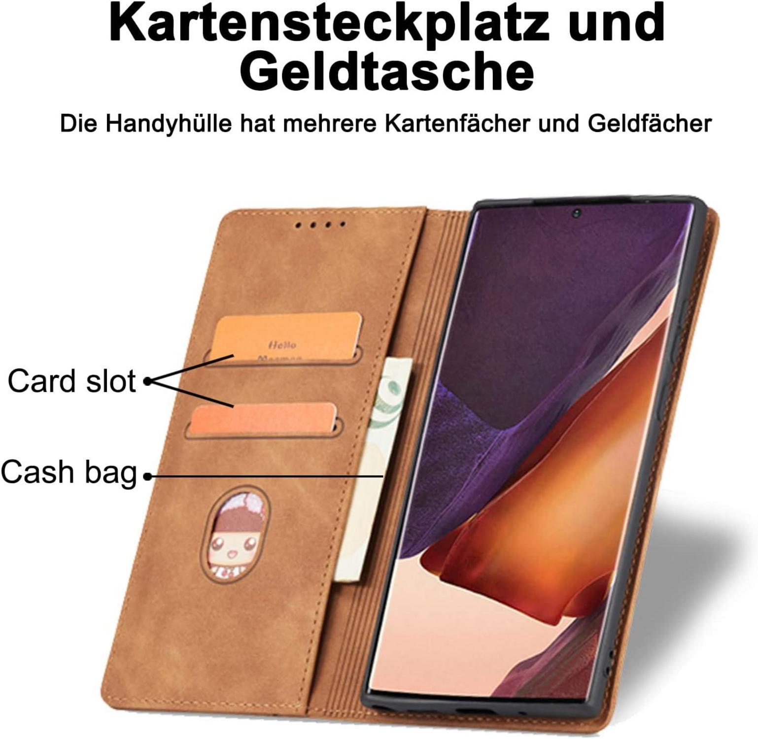 Samsung S22 Plus Leder Handyhülle mit Ständer und Kartenfach