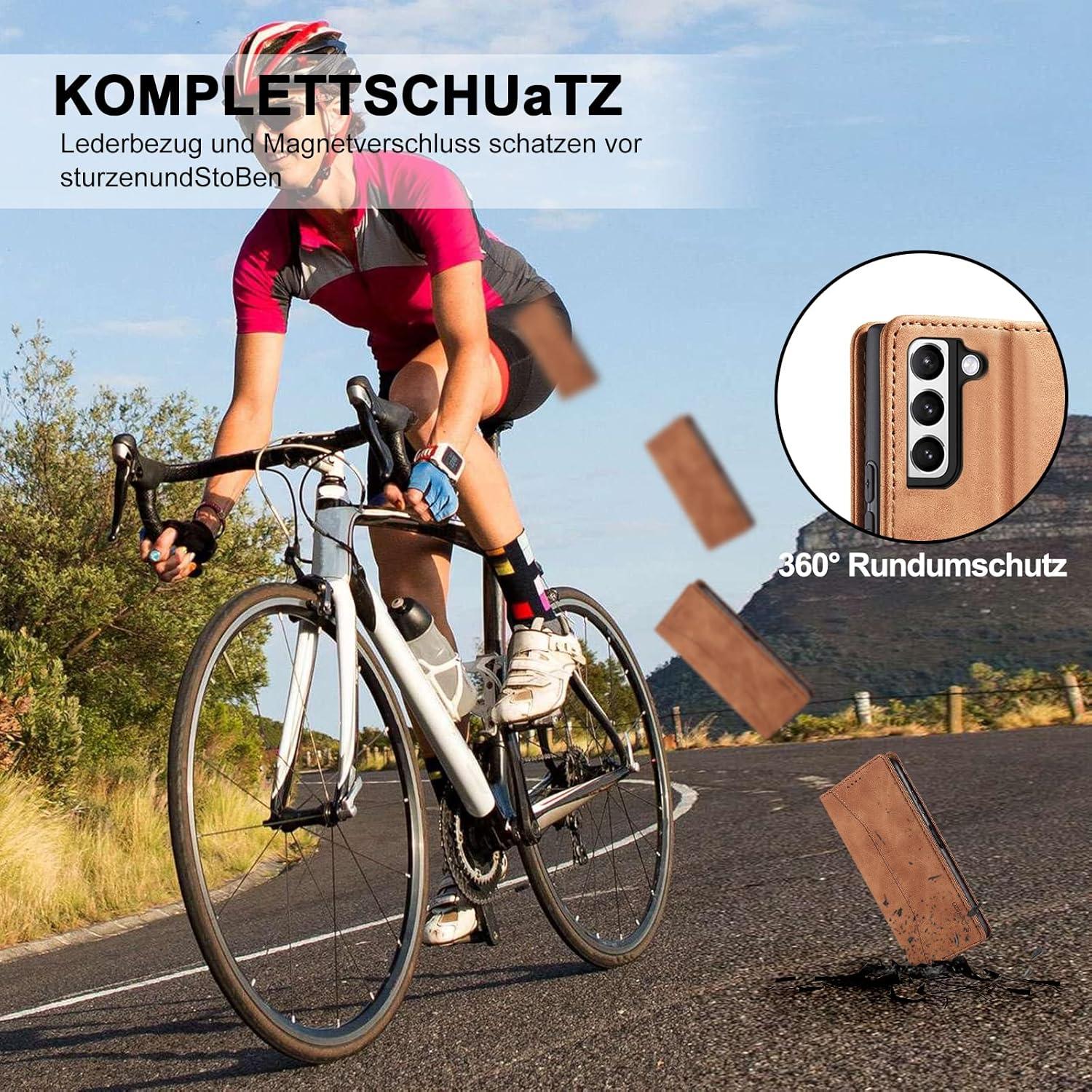 Hülle Samsung Galaxy S22 Plus Leder Magnet Ständer Kartenfach Braun