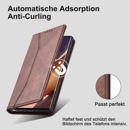 S22 Plus Handyhülle Leder mit Ständer Kartenfach Brieftasche - Kaffee